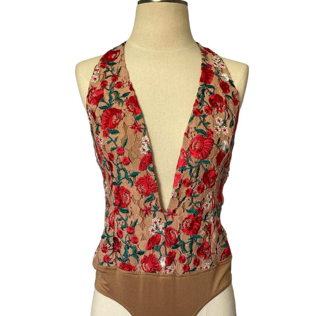 Lovers  Friends Brand Floral Lace Appliqu Bodysuit